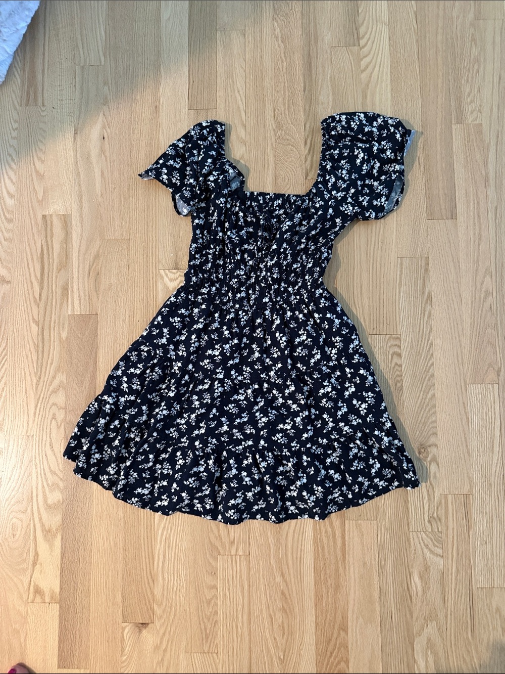 Hollister Navy Floral Smocked Dress with Flutter Sleeves
